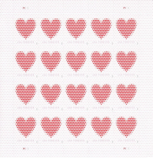 2020 Made of Hearts Forever Stamps | First-Class Wedding Stamps Sheet