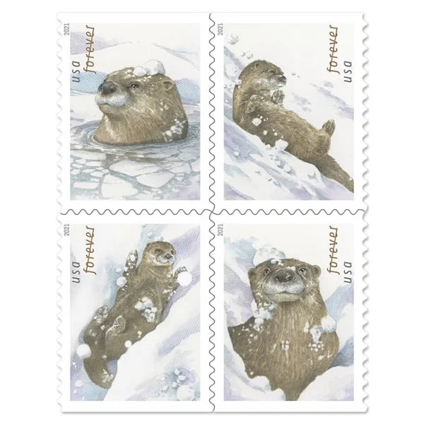 Otters in Snow Forever Stamps image 0