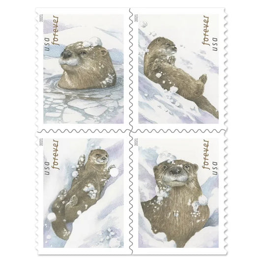 Otters in Snow Forever Stamps image 0